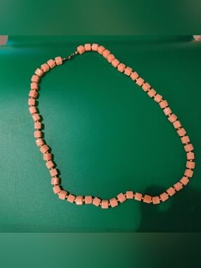 Vintage, Soft Pink, Square Beaded Necklace Gold colored Spacers, 23 In